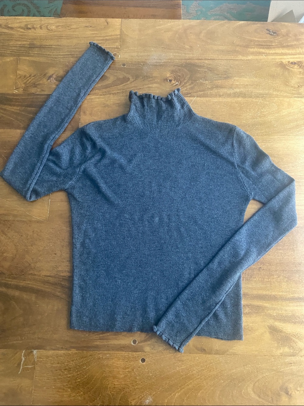 Zara Gray Knit Mock Turtleneck Wool-Blend Sweater